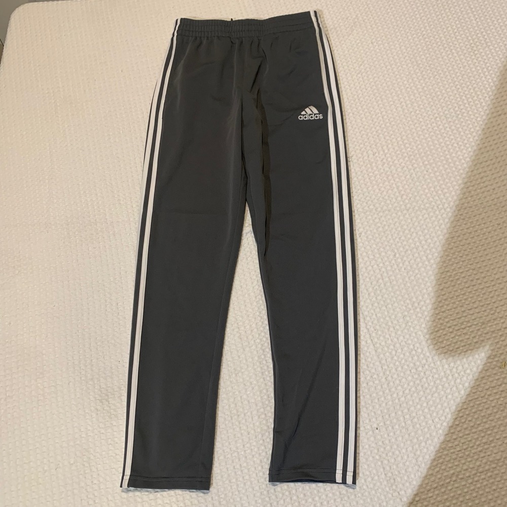 Adidas Mens Gray Regular Fit 3-Stripe Track Pants L 14/16